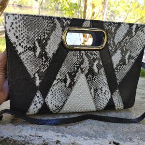 MVG Black and White Genuine Leather Croc Envelope Clutch